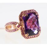 18ct Rose gold amethyst and red spinel cluster dress ring.