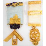 Masonic W.M. jewel in 9ct gold. 1975. Piel Castle Lodge No. 6099. Also another charity jewel.