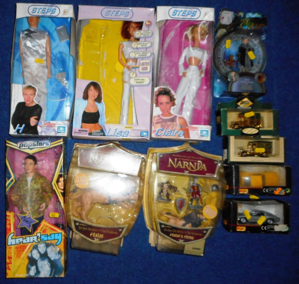 Four various pop star figures including Steps and HearSay, two Narnia figures,