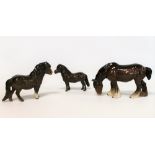 Three Beswick figures: Grazing Shire, no. 1050, 14cm high; Shetland Pony "Eschonchan Ronay", no.