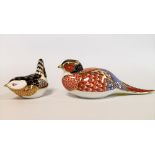 Two Royal Crown Derby paperweights in the form of a Pheasant and Wren,