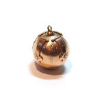 Masonic gold ball pendant of typical style with silver engraved interior, 19mm, probably 9ct, 10g.