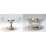 Silver two-handled tazza on moulded foot and a pierced circular bowl with beaded edge, 9oz.