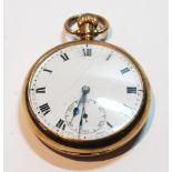 Swiss keyless watch in 9ct gold open face case, 1923.