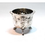 Silver small cup of half ovoid shape with embossed pendants and fantasy marks in the French style,