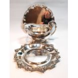 Silver base for a butter dish, 1834 (7oz), also an EP waiter and a cream jug.