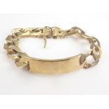 9ct gold identity curb bracelet. Condition Report. 52g.