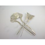 Pair of silver hair ornaments, one a butterfly the other with scrolls, Birmingham, 1902. (2).