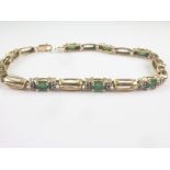Gold bracelet with emeralds and diamonds probably 14ct. Condition Report. 5.9g gross.