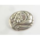 Georg Jensen silver oval brooch of typical style, import marks 1952. 48mm.