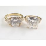 Two large gem rings, probably white sapphire in French gold mounts. Sizes 'L' and 'N'.