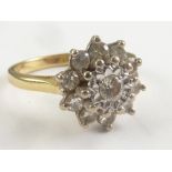 Diamond cluster ring, brilliant cut, 18ct gold. Size 'J'. Condition Report.