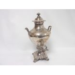 19th century old Sheffield plated tea urn of baluster shape, engraved,