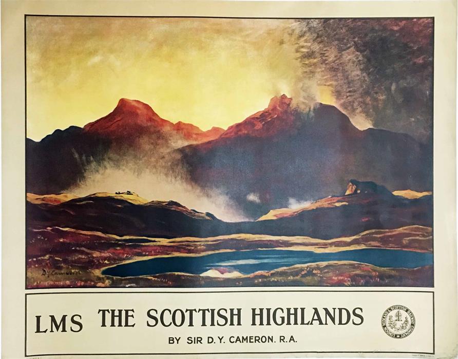 c1924 London, Midland & Scottish Railway (LMS) quad-royal POSTER 'The Scottish Highlands' by Sir