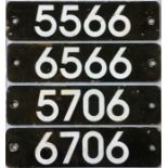 Two pairs of London Underground C-Stock aluminium STOCK-NUMBER PLATES as fitted above the inter-