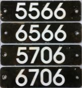 Two pairs of London Underground C-Stock aluminium STOCK-NUMBER PLATES as fitted above the inter-