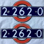 Matching pair of London Underground enamel STOCK-NUMBER PLATES from R-Stock Driving Motor Car (D-