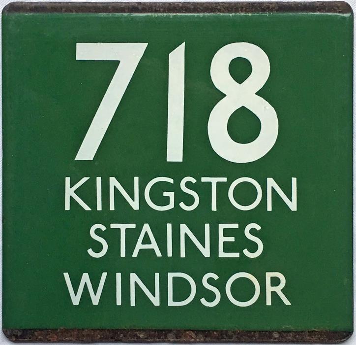 London Transport coach stop enamel E-PLATE for Green Line route 718 destinated Kingston, Staines, - Image 2 of 2