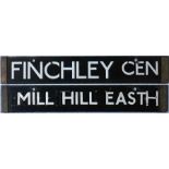 London Underground 1938-Tube Stock enamel CAB DESTINATION PLATE for Finchley Cen / Mill Hill East on