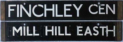 London Underground 1938-Tube Stock enamel CAB DESTINATION PLATE for Finchley Cen / Mill Hill East on