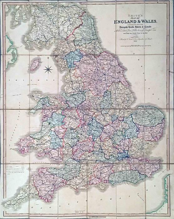 1836 "Smith's MAP of England & Wales, containing the whole of the Turnpike Roads, Rivers &