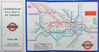 1934 London Underground 'Railways of London' POCKET MAP. An early H C Beck diagrammatic card map