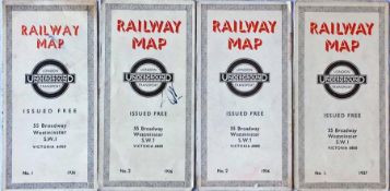 Selection of 1936-37 London Underground diagrammatic card POCKET MAPS by Beck comprising issues No