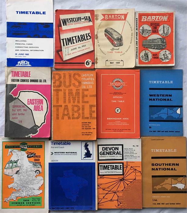 Selection of bus TIMETABLE BOOKLETS comprising Birch Bros 1965, Westcliff-on-Sea 1952, Barton 1959