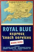 A c1950s enamel BOOKING OFFICE SIGN for Royal Blue Express Coach Services incorporating a network