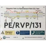 London Underground small ENAMEL SIGN with track diagram Chiswick Park to Ravenscourt Park EB fast,