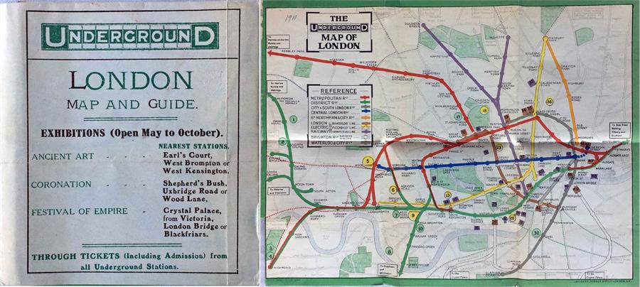 1911 London Underground POCKET MAP printed by Johnson, Riddle & Co Ltd. This edition shows the 3