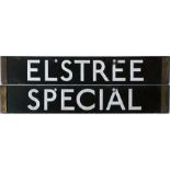 London Underground 1938-Tube Stock enamel CAB DESTINATION PLATE for Elstree / Special on the