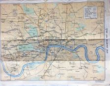 c1920 London TUBE AND TRAMWAY MAP produced by Martin, Hood & Larkin showing the Underground lines in