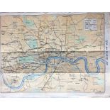 c1920 London TUBE AND TRAMWAY MAP produced by Martin, Hood & Larkin showing the Underground lines in