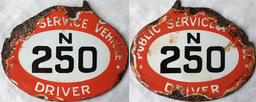 London bus driver's enamel PSV LICENCE BADGE N 250 from the series issued from 1931-35. Double- - Image 2 of 2