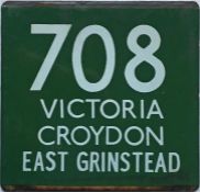 London Transport coach stop enamel E-PLATE for Green Line route 708 destinated Victoria, Croydon,