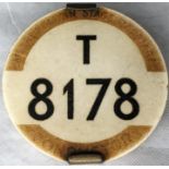 London Tram & Trolleybus Conductor's METROPOLITAN STAGE CARRIAGE BADGE T 8178. Equivalent to PSV
