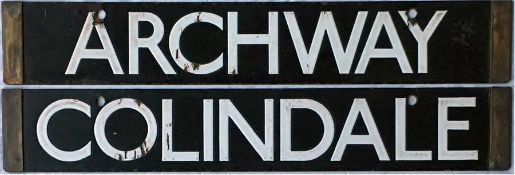 London Underground 1938-Tube Stock enamel CAB DESTINATION PLATE for Archway / Colindale on the