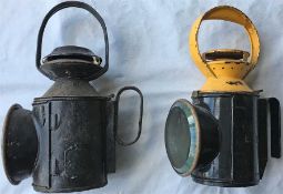 Pair of LT/BR railway GUARD'S 3-ASPECT HANDLAMPS, the first embossed 'LT' and the other BR (E). In