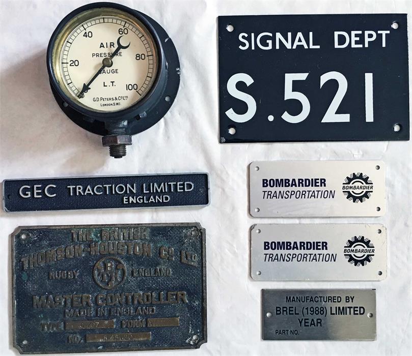 London Underground items comprising an AIR GAUGE, brass-framed, believed to be ex 38 Tube Stock, a - Image 2 of 2