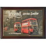 Early 1950s Leyland Motors POSTER 'LEYLAND SERVES LONDON'. A framed, original example of this much