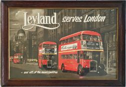 Early 1950s Leyland Motors POSTER 'LEYLAND SERVES LONDON'. A framed, original example of this much