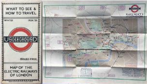 1924/5 London Underground MAP of the Electric Railways of London "What to see and how to travel".