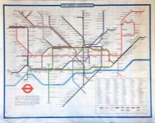 1974 London Underground quad-royal POSTER MAP designed by Paul Garbutt. Shows the first section of