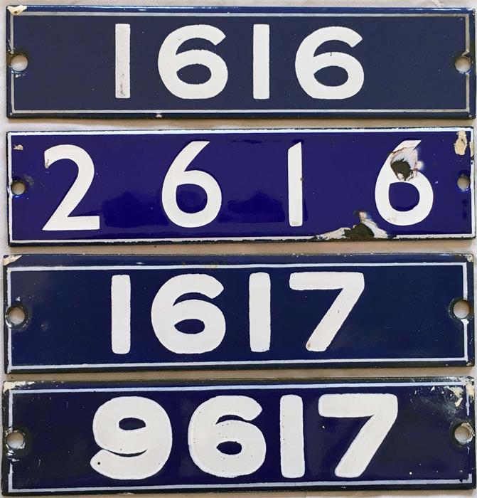 Set of London Underground enamel STOCK-NUMBER PLATES from a 4-car unit of 1962-Tube Stock comprising