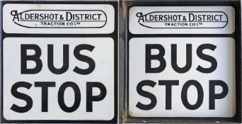1950s/60s Aldershot & District enamel BUS STOP FLAG. A fully-flanged, double-sided sign measuring
