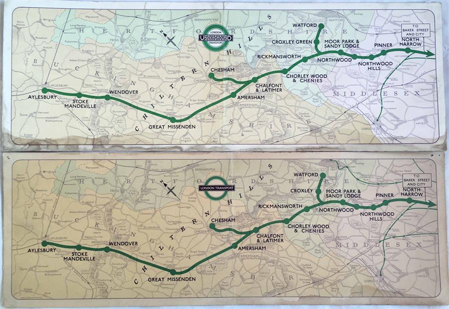 Pair of London Transport Metropolitan Line CARRIAGE MAPS dated December 1945 (thick card) and - Image 2 of 2