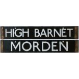 London Underground 1938-Tube Stock enamel CAB DESTINATION PLATE for High Barnet / Morden on the