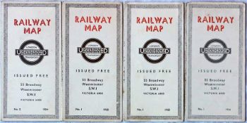 Selection of 1934-36 London Underground diagrammatic card POCKET MAPS by Beck comprising issues No