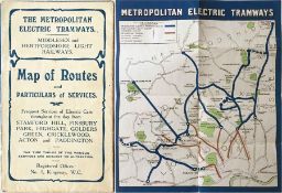 c1910 Metropolitan Electric Tramways small, pocket-sized MAP OF ROUTES and Particulars of